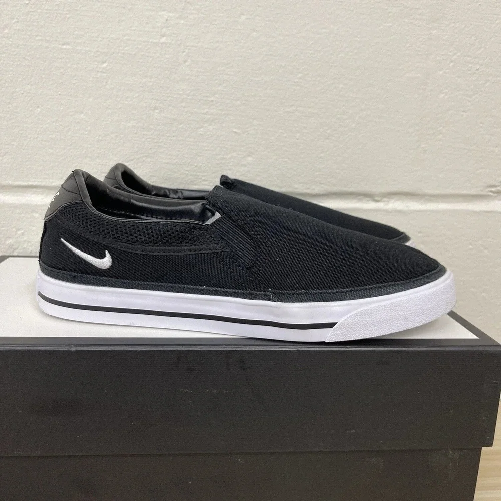 Nike‎ Court Vision Low Black Slip On Canvas Sneakers Shoes Men's Size 8